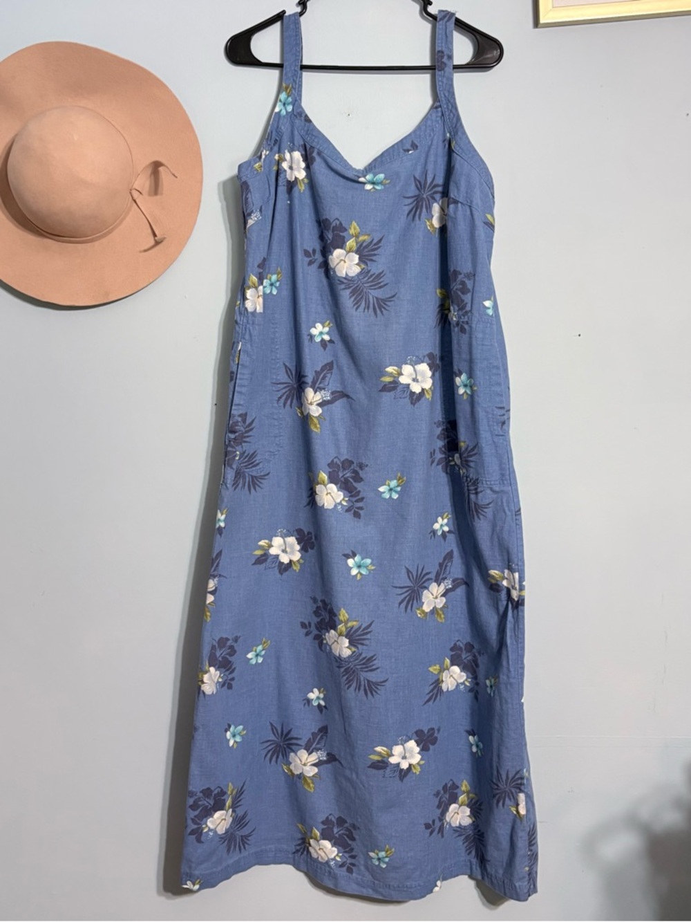 Blue Floral Maxi Dress with Spaghetti Straps